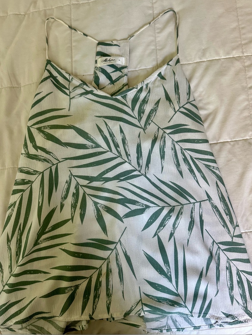 Malina Co. Cream Slip top with Green Palm Print